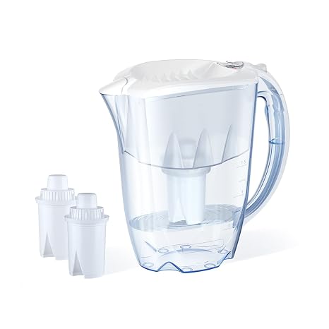 AQUAPHOR 7 Cup Ideal Water Filter Pitcher with 3 x B15 Filter | Reduces Chlorine & Heavy Metals | Fast Flow Water Filtration | BPA-Free & Dishwasher Safe | Improved & Filtered Water | White