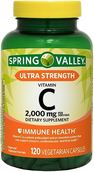 Spring Valley Ultra Strength Vitamin C Vegetarian Capsules Dietary Supplement, 2,000 mg, 120 Count + Daily Supplement Tracker Sticker