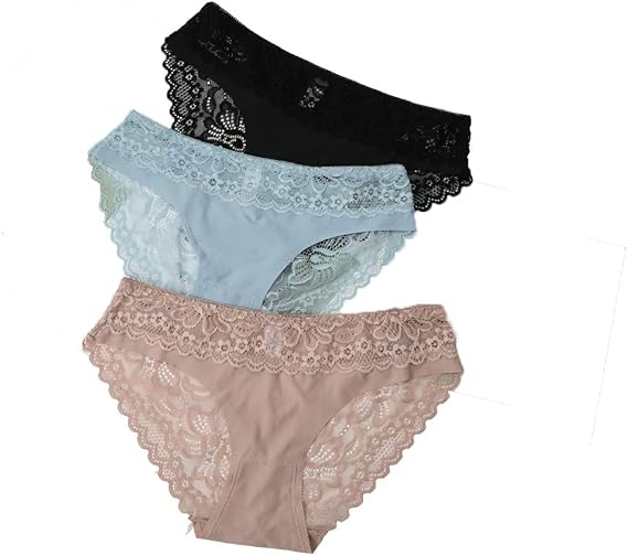 Sexy T Thong for Women - 3 Pack Lace Briefs for Women's Panties Seamless Underwear Sexy Transparent Hollow Hip