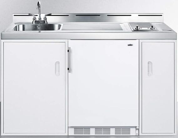 Summit Appliance C60ELGLASS 60" Wide All-In-One Kitchenette; 5.1 cu.ft; Complete One-piece Kitchenette; Refrigerator-freezer Included; 2-Burner Ssmooth-top Cooktop; 115V