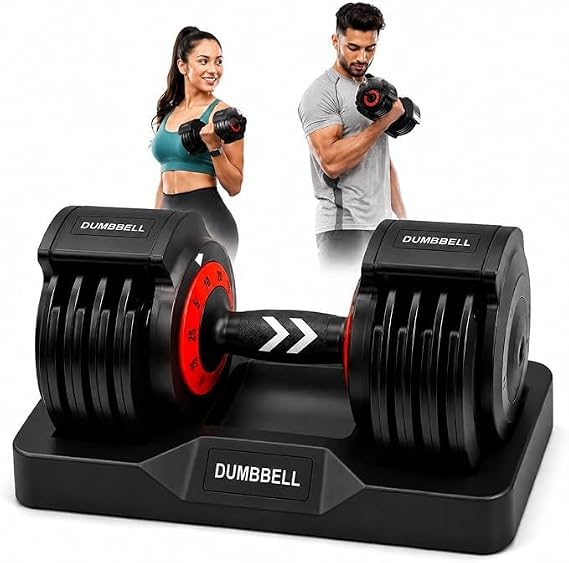Single Adjustable Dumbbell (12kg / 26.5lbs) – Premium Quick-Change Weight Set with Base, Space-Saving Smart Dial System for Home Gym, Full Body Strength Training for Men & Women