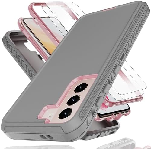 for Galaxy S21 Plus Case with Soft TPU Film Screen Protector[2 Pack],3 in 1 Shockproof TPU Hard PC Bumper Drop-Proof Shell for Samsung Galaxy S21 Plus Lihgt Gray/Pink