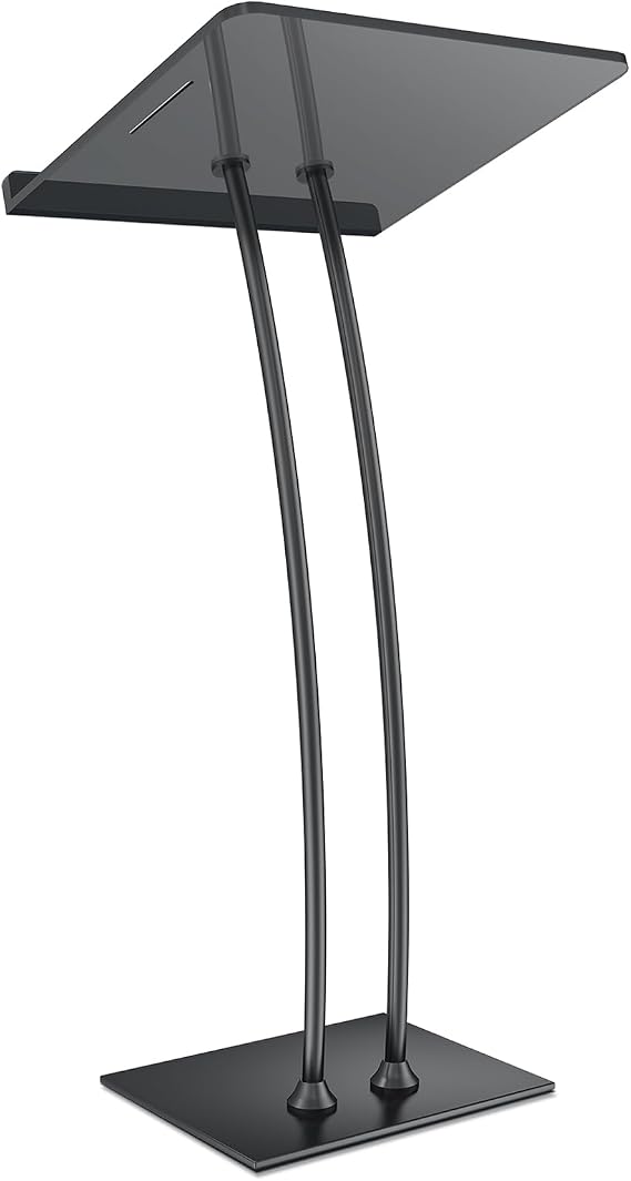 Acrylic Podium Stand - Ultra Clear Modern Lectern with Storage Shelf, Church Pulpit, Conference & Speech Podium, Sturdy 10mm Thick Panel, 43.6”H (Black)