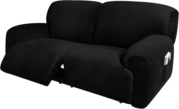 ULTICOR Extra Wide 70" - 92", Reclining Love Seat Slipcover, 6-Piece Velvet Stretch Loveseat Reclining Sofa Covers, 2 seat Love seat Recliner Cover, Thick, Soft, Washable, Love seat Slipcovers (Black)