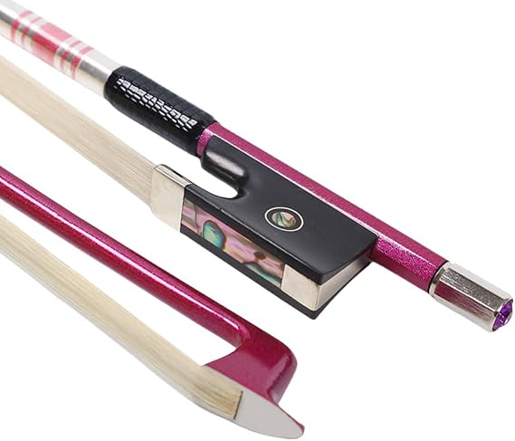 Violin Bow 4/4 Full Size 3 Color Carbon Fiber Violin Bow Ebony Bow Head Flower Tail Library Mother-Of-Pearl Inlay Lightweight Violin Bow Unbleached Premium Mongolian White Horsehair (pink)