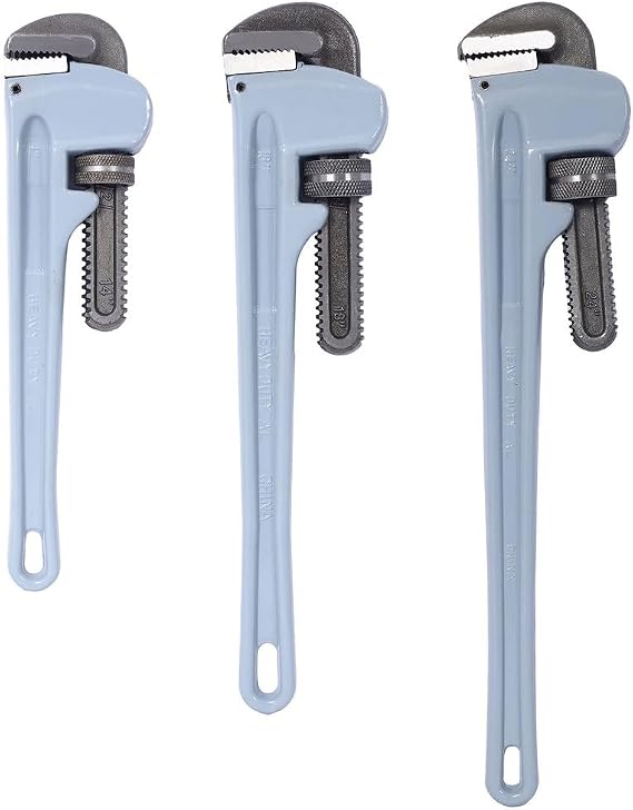 3-Piece Aluminum Straight Pipe Wrench Set 14"/18"/24" Heavy Duty Adjustable Plumbing Wrench, Full Floating Forged Jaws, Self-Cleaning, for Pipe Repair, Plumbing, Household & Automotive