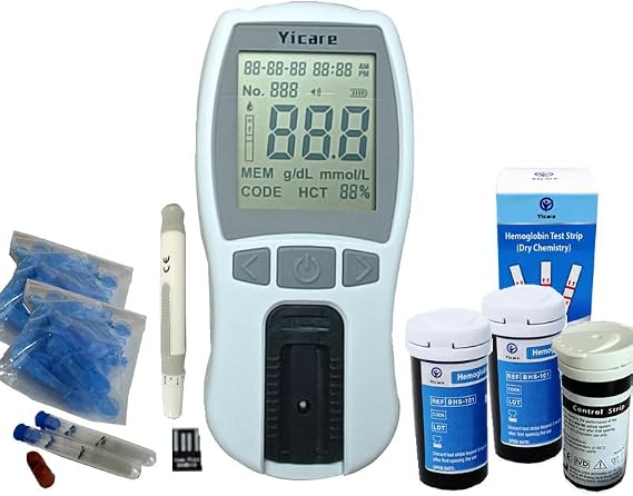 Hb Hemoglobin Meter Hemoglobin Test Meter Hemoglobin Analyzer + 125Strips, Blue