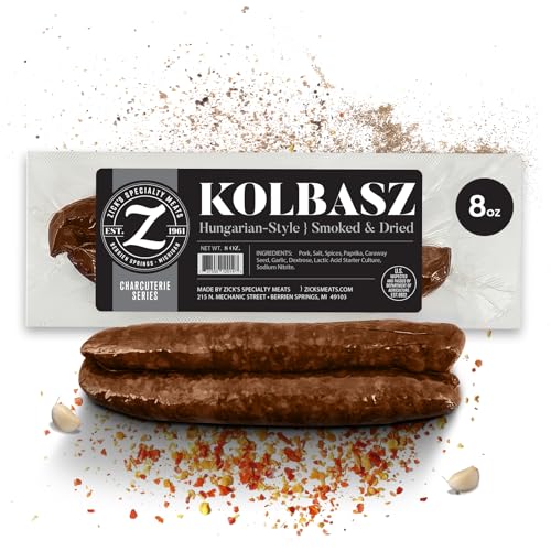 Zicks Specialty Meats Kolbasz Hungarian Sausage 8oz | Premium Charcuterie Meat Series | Naturally Cured, Dried & Smoked Sausage | Healthy Hungarian Food | Authentic Gourmet Treats for Meat Lovers