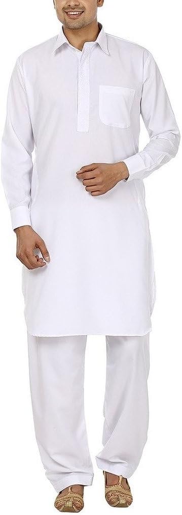 Royal Kurta Men's Tericott Standard Pathani Suit Salwar Set 44 White