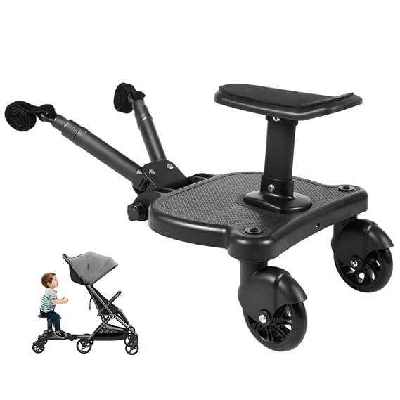 Universal Stroller Board 2-in-1 Stroller Ride-On Board for Toddler Stroller Ride-On Board with Detachable Comfortable Seat Stroller Board Attachment Holds Children Up to 55 lbs