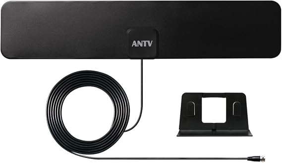 ANTV Indoor TV Antenna with Table Stand, 30 Mile Long Range, 4K-Ready HDTV, Crystal Clear Image Quality, 10 Feet High Performance Coaxial Cable, Black Color, 1-Unit
