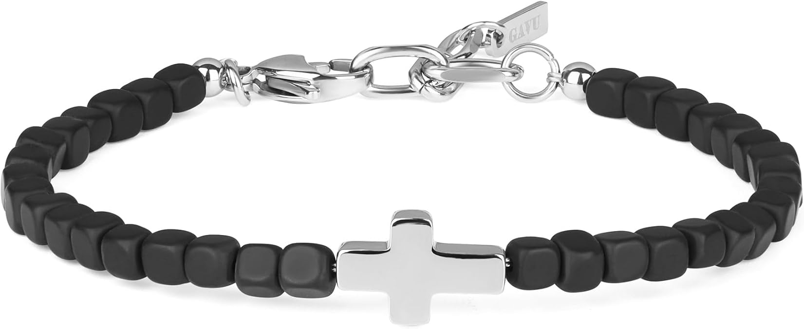 GAVU Men's Crystal Beaded Bracelet, Cross Charm Bracelet Cross Bracelet for Men