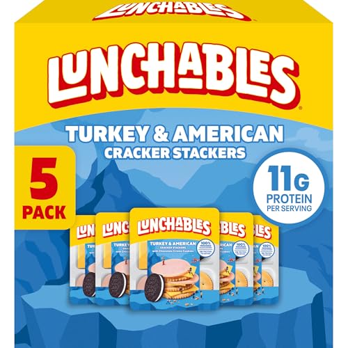 Lunchables Turkey and American Cheese Stackers with Chocolate Creme Sandwich Cookies, 5 ct Pack, 3.2 oz Trays