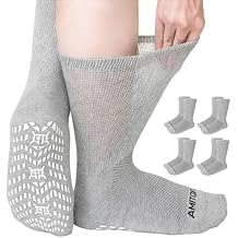 CaiDieNu Non Slip Diabetic Socks: 4 Pairs Non Binding Hospital Socks for Men Women with Grips Elderly Edema 9-15