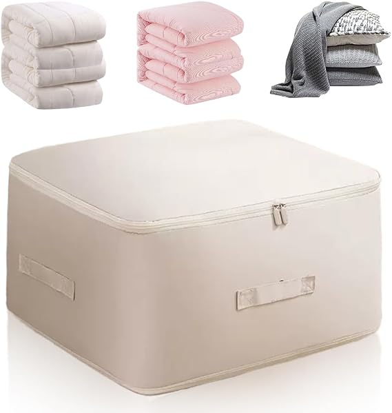 Ultra Space Saving Self Compression, 2024 Propositiony Ultra Space Saving Self Compression Organizer, Storage Tote for space saving Compression Moving Organizer Bags for Blankets (Off white, Large)