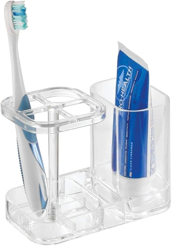 InterDesign Med+ BPA-Free Plastic Divided Toothbrush Holder - 5.6" x 3.25" x 4.55", Clear