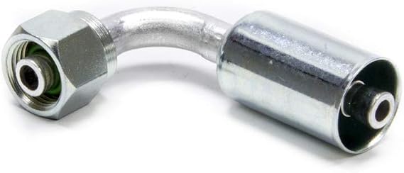 Vintage Air Fitting, Hose End, AC Refrigerant, 90 Degree, 6 AN Hose Crimp to 6 AN Female O-Ring, Aluminum/Steel, Natural/Zinc Oxide, Each