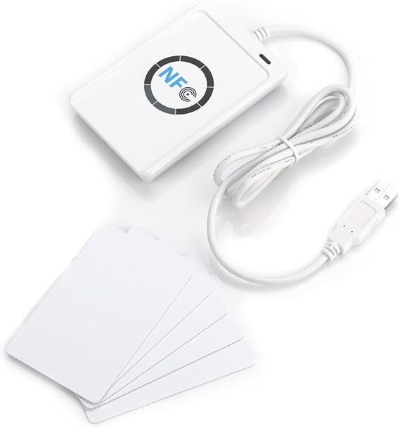 Estink NFC RFID Reader, Contactless Reader Card IC NFC RFID Reader Writer ACR122U ISO 14443A / B + Software for Home Security Office, White