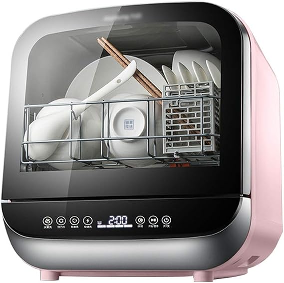 Tabletop Compact Dishwasher Mini Dishwasher with 4 Program Tabletop Dishwasher Slimline Dishwasher Water Consumption: 5L Color: Pink, Size: 14.8 x 16.2 x 16.6 inches 37.8 x 41.2 x 42.2 cm