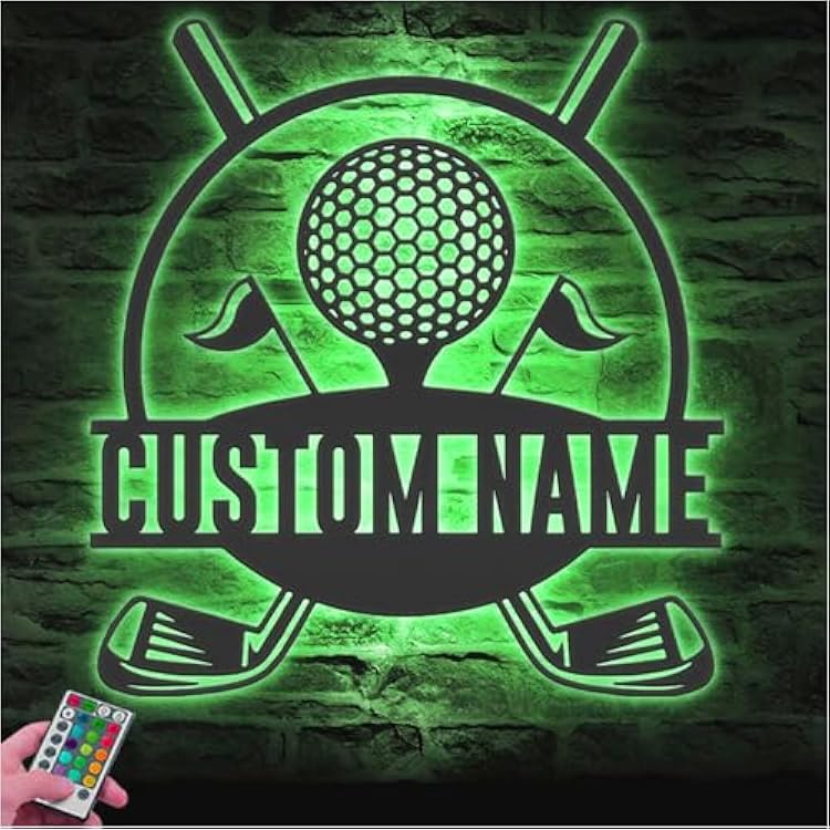 COOL MATE Custom Name Metal Sign, Custom Golfing Metal Wall Art LED Light Personalized Golfer Name Sign Home Decor 19th Hole Golf Club Decoration Dad Gifts