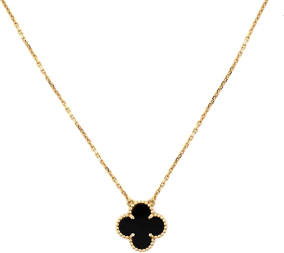 Pre-Loved Vintage Alhambra Pendant Necklace 18K Yellow Gold and Onyx, Yellow Gold