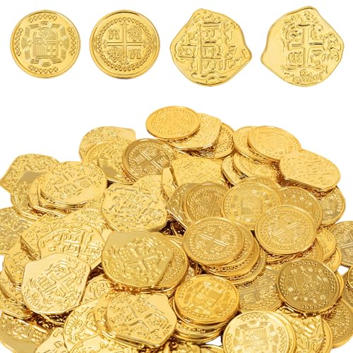 Gold Coins - Plastic Pirate Coins, 320 Pcs - Perfect for Pirate Parties 4 Patterns