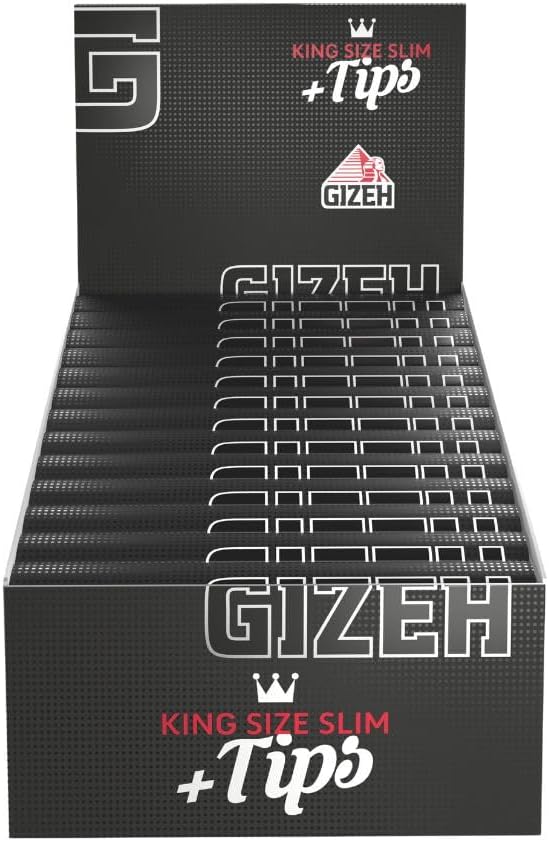 Gizeh Giza 15558 Black Long Paper King Size Slim – 25 BOOKLETS Plus Tips with 34 Paper Full Box Of 14 G/M2