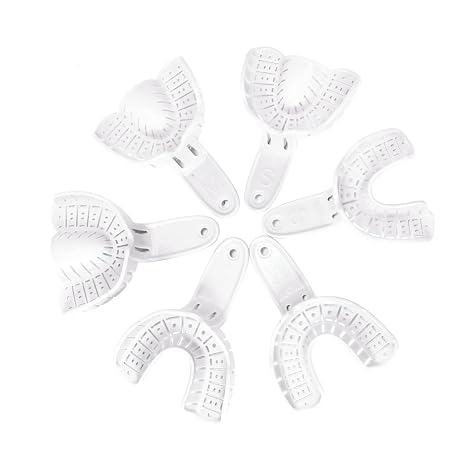 Annhua 3 Sizes Dental Impression Tray for Adults/Children, 6 PCS Perforated Reusable Teeth Impression Trays Upper and Lower (White)