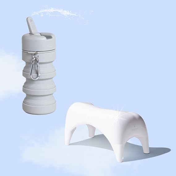 TUSHY White Relaxed Ottoman & Pebble Travel Bidet Bundle