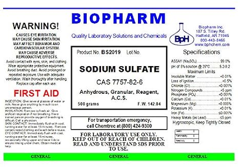 Biopharm Sodium Sulfate, Anhydrous, ACS Reagent, Crystals. 500 Grams