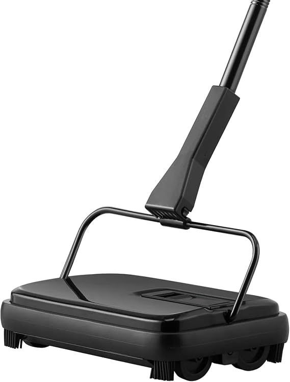 Carpet Sweeper, Carpet Sweeper Manual with 7.87 in Sweeping Paths, 300 ml Dustbin Capacity with Comb, Floor Sweeper Manual for Home Office Rugs, Wood Floors, Cleans Dust Pet Hair, Black
