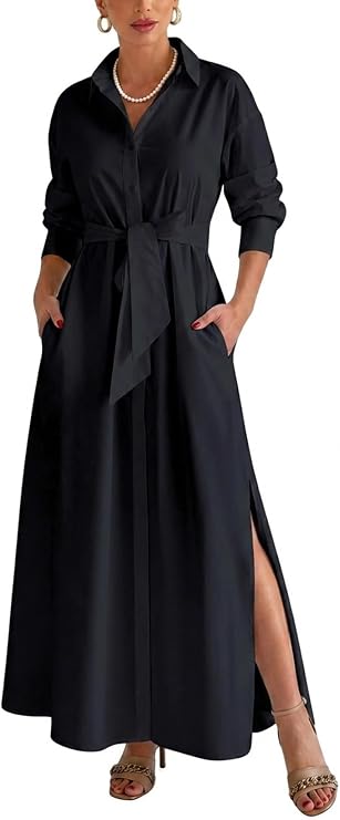 Choichic Shirt Dresses for Women Side Slit Long Sleeve Button Down Dress