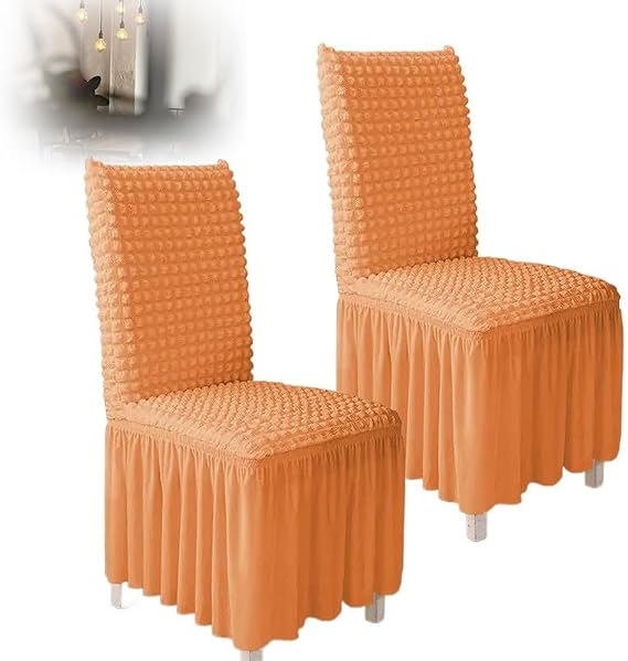 Dining Room Chair Covers Set of 2, Stretch Dining Chair Slipcovers with Skirt, Washable Parsons Chair Slipcover, 18.1" D X 18.1" W X 23.6" H(Orange)
