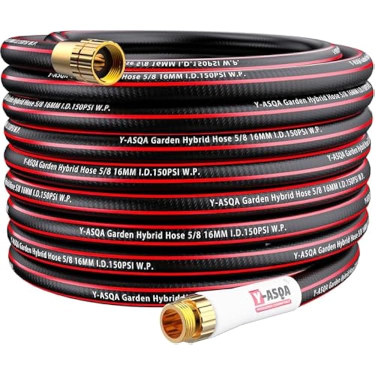 YASQA Water Hose 50 Ft, Flexible, Leakproof, Lightweight Lead In Rubber Hose 58 Diameter X 50ft Kink Free 150PSI Durable High Burst Strength Industrial Garden Hose