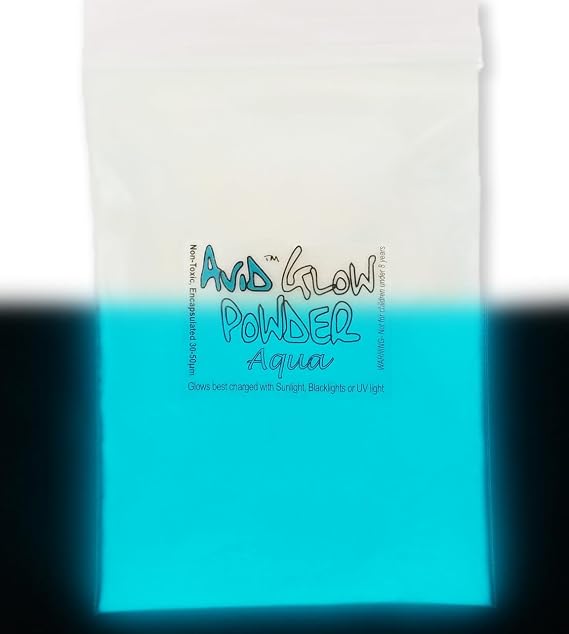 Aqua Glow Powder - Neutral in Daylight Blue/Green Glow in Dark - 1oz (30g) Pigment for Resin, Slime, Nail Polish, Paints, Coatings, Acrylic