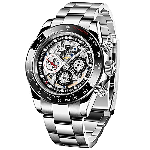 Pagani Design Luxury Mens Automatic Mechanical Watches Skeleton Dial Stainless Steel Rainbow Bezel Rubber Strap 100M Waterproof Sports Wristwatch