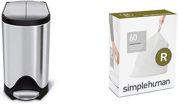 simplehuman 10 litre butterfly step can fingerprint-proof brushed stainless steel + code R 60 pack liners