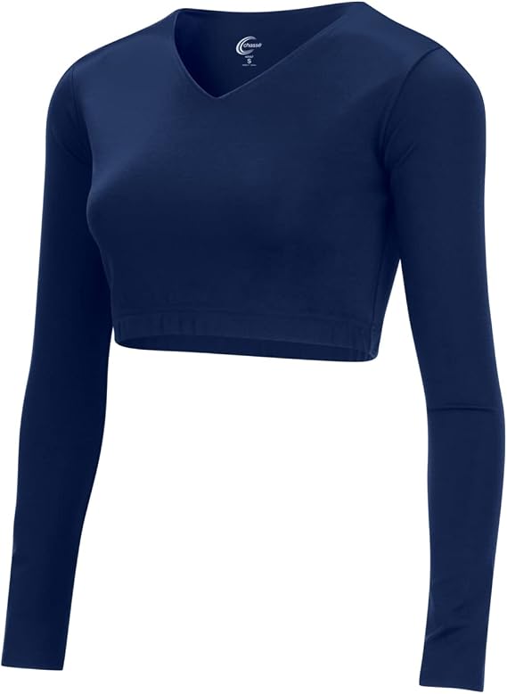 chasse Cheer Cropped V-Neck Liner for Girls & Women, 4-Way Stretch Bodyliner Undershirt for Cheer Uniforms