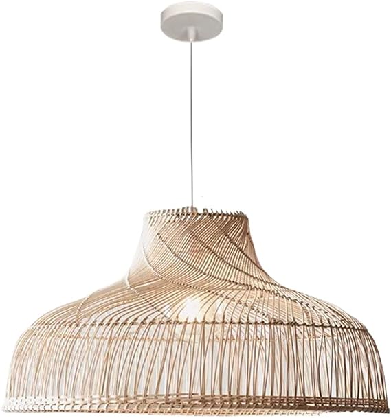 Modern Bamboo Pendant Light, Hand Rattan Woven Lantern, Wicker Craft Hanging Lamp, E27 Creative Wood Chandelier, for Kitchen Island Dining Room Living Room Lighting Fixtures