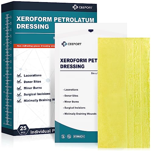 Medical Xeroform Petrolatum Dressing 5x9 - Non-Adherent Gauze Pad Strip, Fine Mesh Gauze Patch Supplies for Wound Care, Burns, Lacerations, Skin Grafts Pack of 25