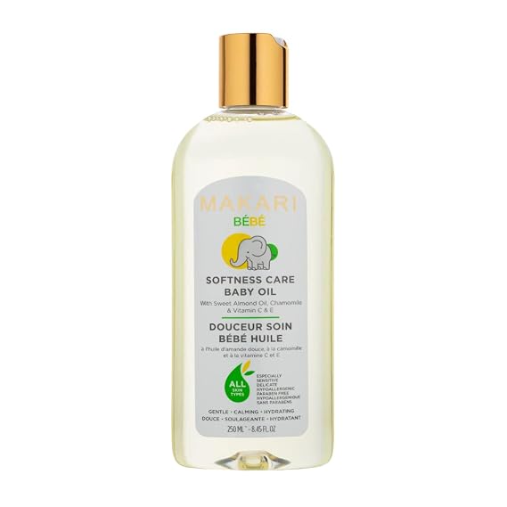 Makari Softness Care Baby Oil with Sweet Almond, Chamomile & Vitamins C & E | Hypoallergenic & Paraben-Free | Ideal for All Skin Types | Gentle Formula for Sensitive Newborn Skin