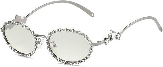 COTIA Fashion Small Oval Sunglasses for Women Men Personality Metal Frame Star Diamond Rhinestone Decoration Sun Glasses