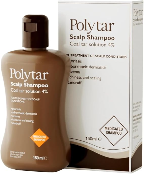 Polytar Scalp Shampoo for Scalp Conditions, Reduces Itching, Inflammation and Scales, Treats Psoriasis, Dermatitis, Eczema and Dandruff, Coal Tar Solution, 1 x 150ml