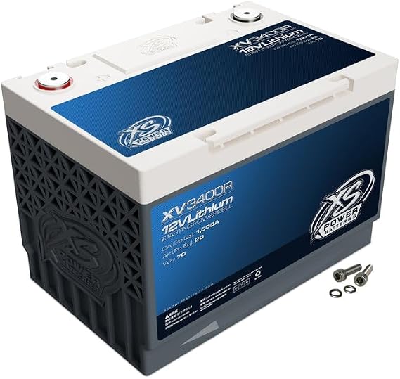 XS Power XV3400R 1335 Amp Lithium Battery with M6 Terminal Hardware - Group 34R 12 Volt 6Ah 670CA Deep Cycle LTO Racing Powercell for Performance Cars Reverse Terminals)
