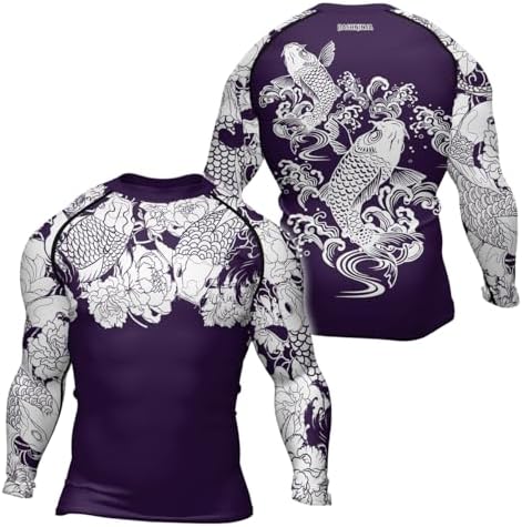 Japanese Koi Fish Ranked Long Sleeve Rash Guard for Men MMA BJJ Jiu Jitsu Base Layer Combat Shirt
