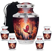 FASHIONZAADI Loyal Red Cardinal urn Large Memorial Urns for Human Ashes Adult Men and Women, Decorative Cremation Urn for Ashes Adult, 5-Piece Set: 1 Large, 4 Small