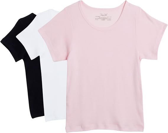 Rene Rofe Girls Undershirts 3 Pack Soft Cotton Crew Neck Short Sleeve | Tag-Free Breathable Cotton in Plain Everyday Styling, Layering Tees for School and Play