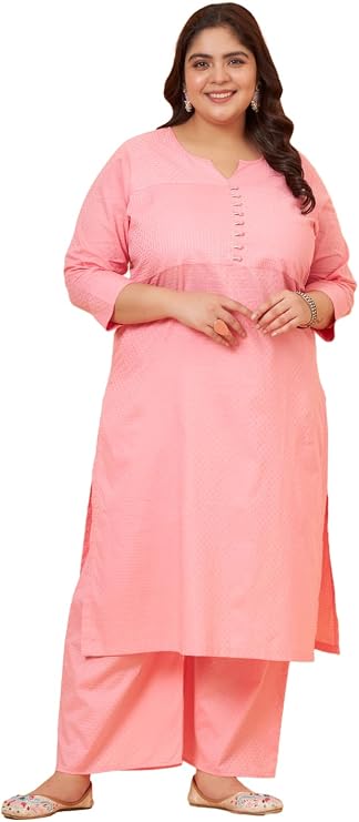 Tissu Women's Plus Size Green Pure Cotton Kurta with Palazzo