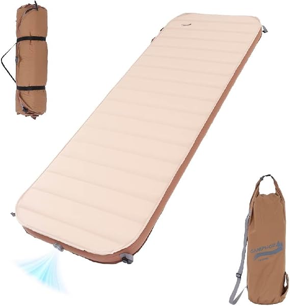 Camphor Designs Thick Luxury Self Inflating Single Sleeping Pad with Solid Foam| Portable Inflatable Roll Up Camping Air Mattress 3.1" Thick | Adult Ourdoor Camping Rooftop Tent Van SUV
