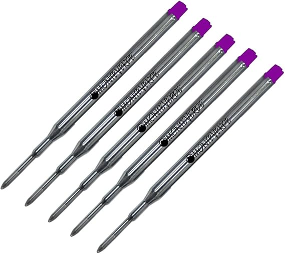 5 Pack - Monteverde "K" Style Ballpoint Refill to Fit Sheaffer Ballpoint Pens, Medium Point, Soft Roll (Bulk Packed) (Purple)